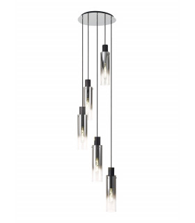 Round Pendant 5 Light Adjustable E27 Black Smoke Fade Glass-1
