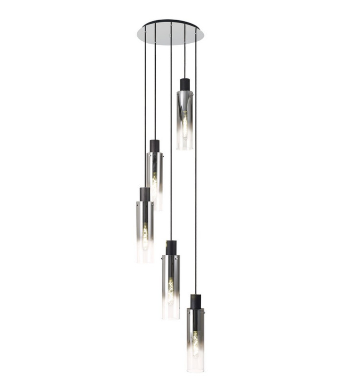 Round Pendant 5 Light Adjustable E27 Black Smoke Fade Glass-1