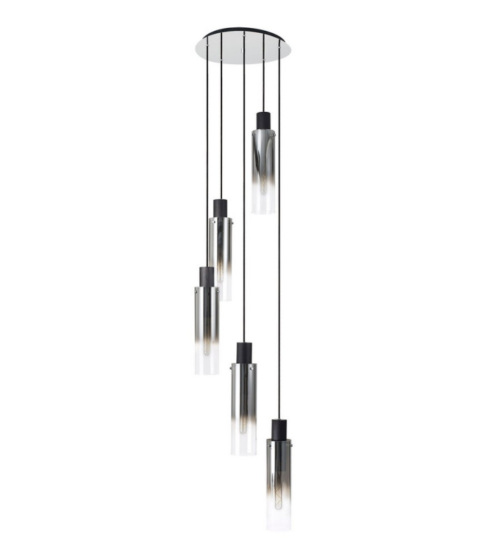Round Pendant 5 Light Adjustable E27 Black Smoke Fade Glass-4