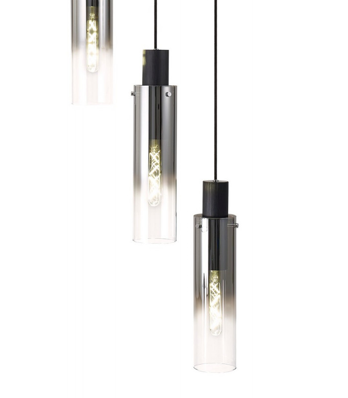 Round Pendant 5 Light Adjustable E27 Black Smoke Fade Glass-6
