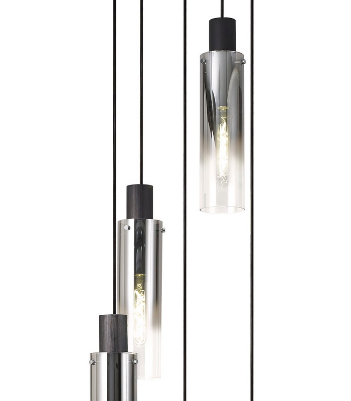 Round Pendant 5 Light Adjustable E27 Black Smoke Fade Glass-7