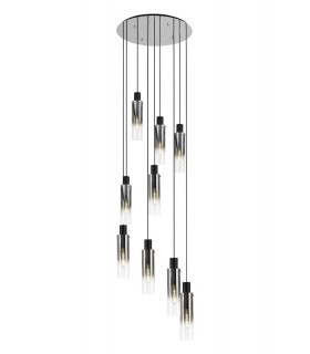 Round Pendant 9 Light Adjustable E27 Black Smoke Fade Glass-1