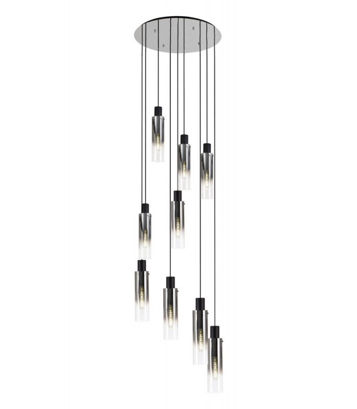 Round Pendant 9 Light Adjustable E27 Black Smoke Fade Glass-1