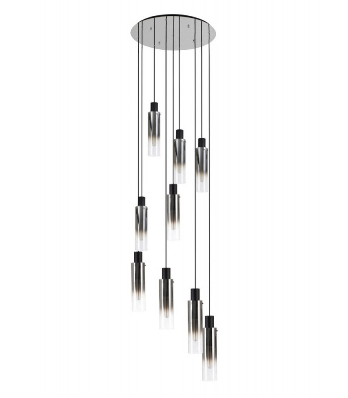 Round Pendant 9 Light Adjustable E27 Black Smoke Fade Glass-4
