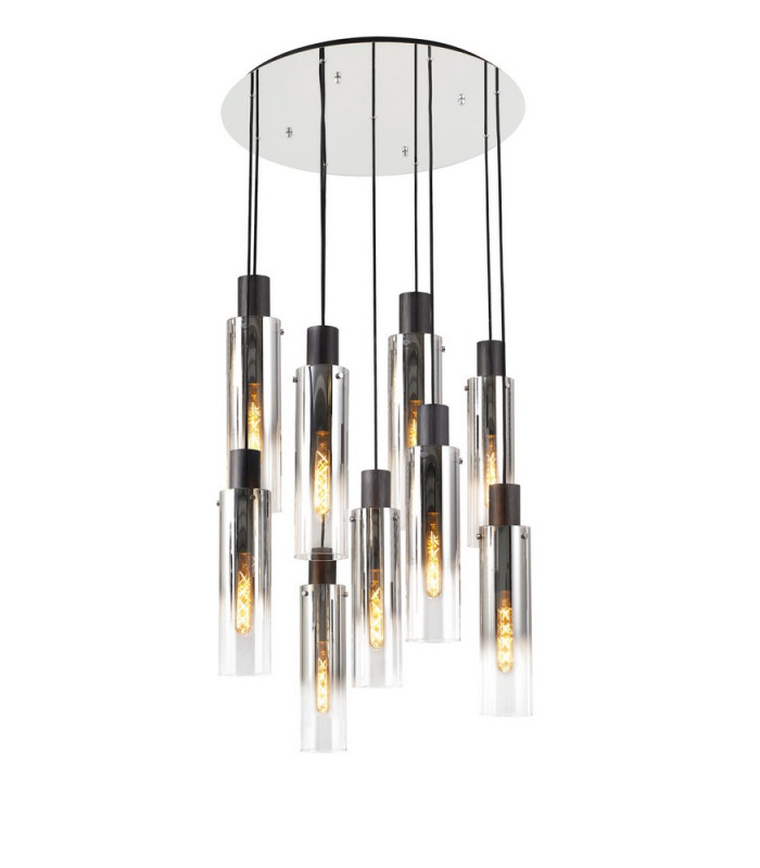 Round Pendant 9 Light Adjustable E27 Black Smoke Fade Glass-5