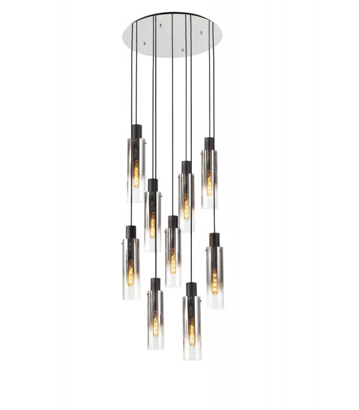 Round Pendant 9 Light Adjustable E27 Black Smoke Fade Glass-6