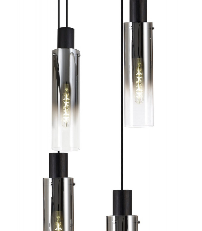 Round Pendant 9 Light Adjustable E27 Black Smoke Fade Glass-7