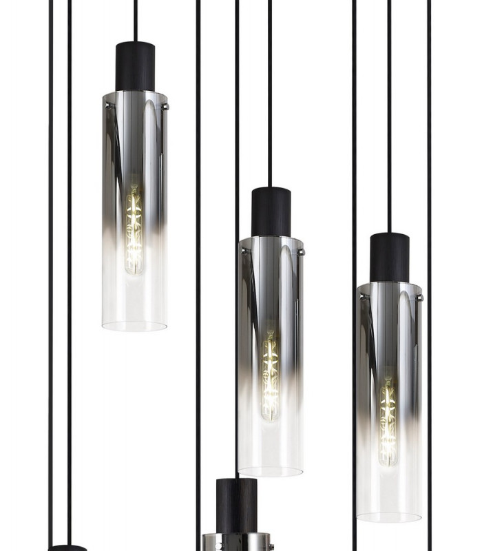 Round Pendant 9 Light Adjustable E27 Black Smoke Fade Glass-10