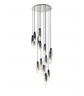 Round Pendant 15 Light Adjustable E27 Black Smoke Fade Glass Item Weight: 25.3kg-1