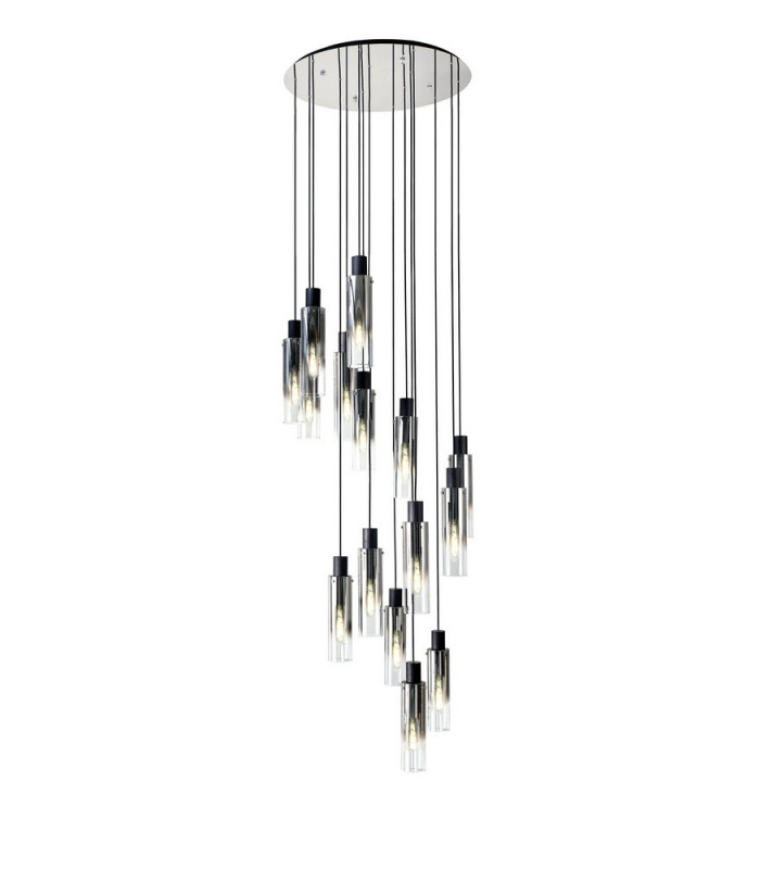 Round Pendant 15 Light Adjustable E27 Black Smoke Fade Glass Item Weight: 25.3kg-1