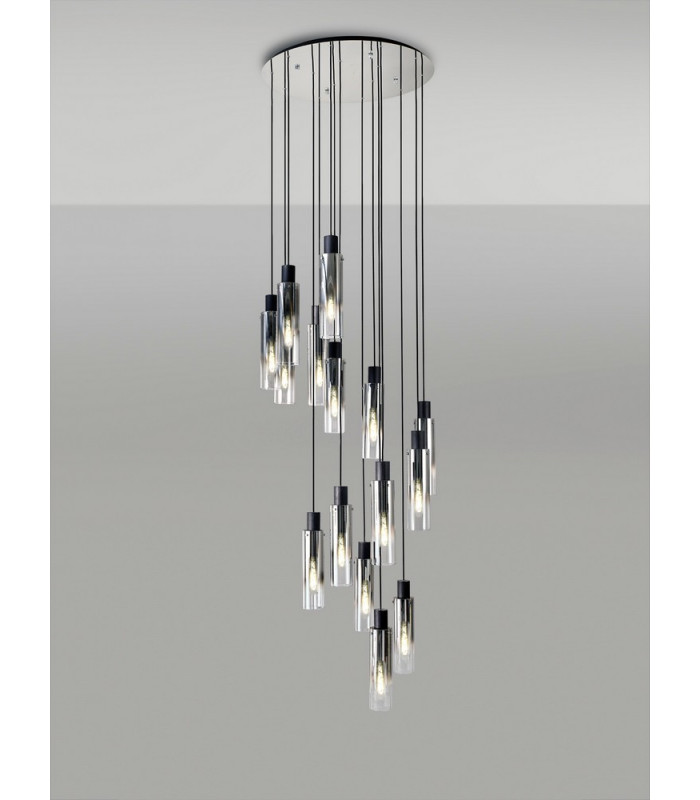 Round Pendant 15 Light Adjustable E27 Black Smoke Fade Glass Item Weight: 25.3kg-3