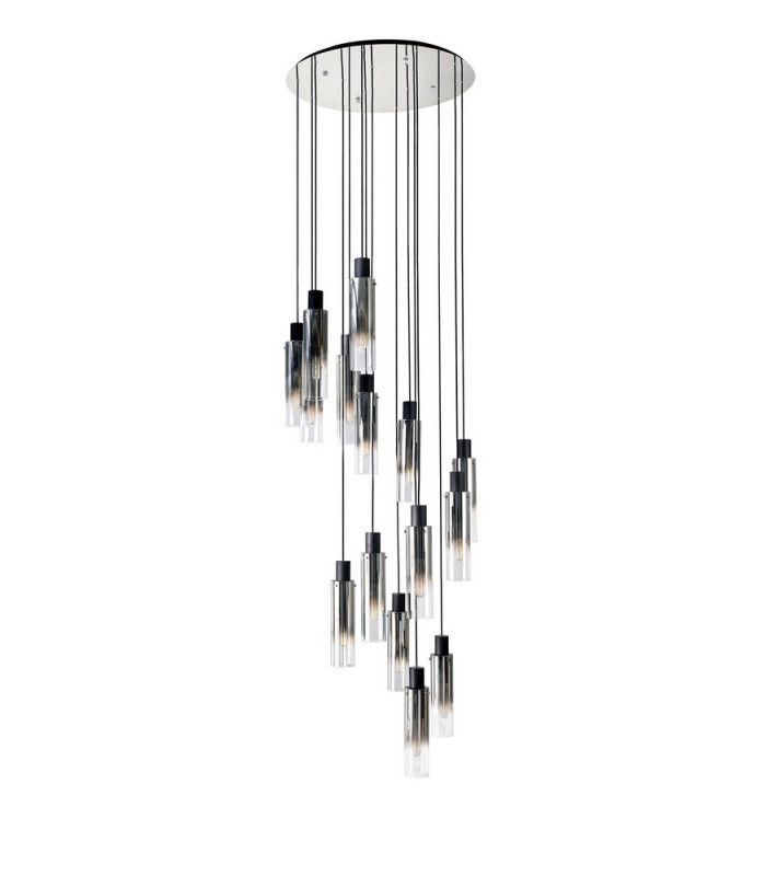 Round Pendant 15 Light Adjustable E27 Black Smoke Fade Glass Item Weight: 25.3kg-4
