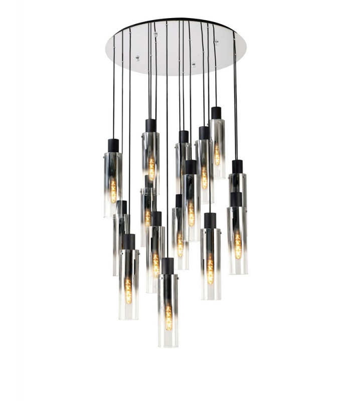Round Pendant 15 Light Adjustable E27 Black Smoke Fade Glass Item Weight: 25.3kg-5