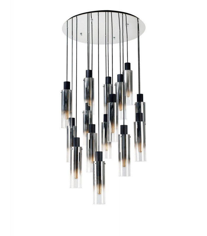 Round Pendant 15 Light Adjustable E27 Black Smoke Fade Glass Item Weight: 25.3kg-6