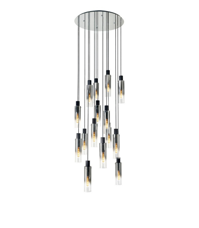 Round Pendant 15 Light Adjustable E27 Black Smoke Fade Glass Item Weight: 25.3kg-7