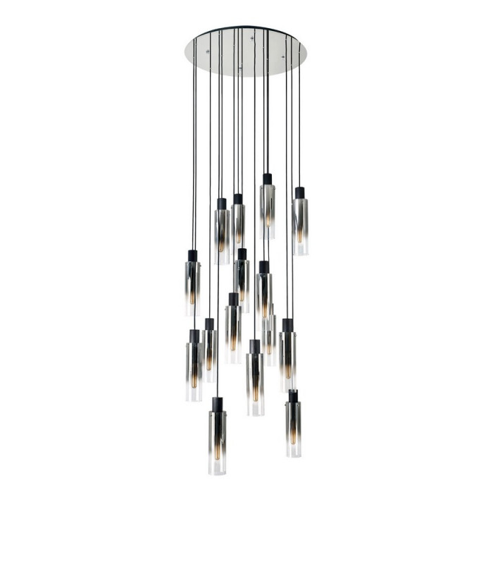 Round Pendant 15 Light Adjustable E27 Black Smoke Fade Glass Item Weight: 25.3kg-8