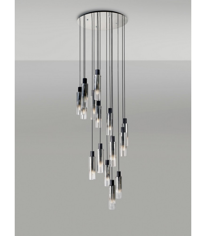 Round Pendant 15 Light Adjustable E27 Black Smoke Fade Glass Item Weight: 25.3kg-14