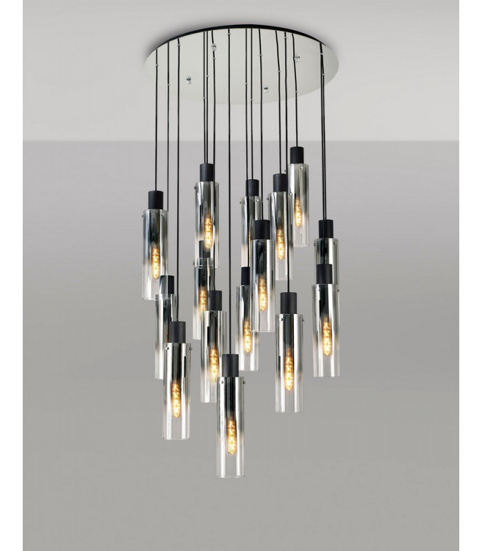 Round Pendant 15 Light Adjustable E27 Black Smoke Fade Glass Item Weight: 25.3kg-15