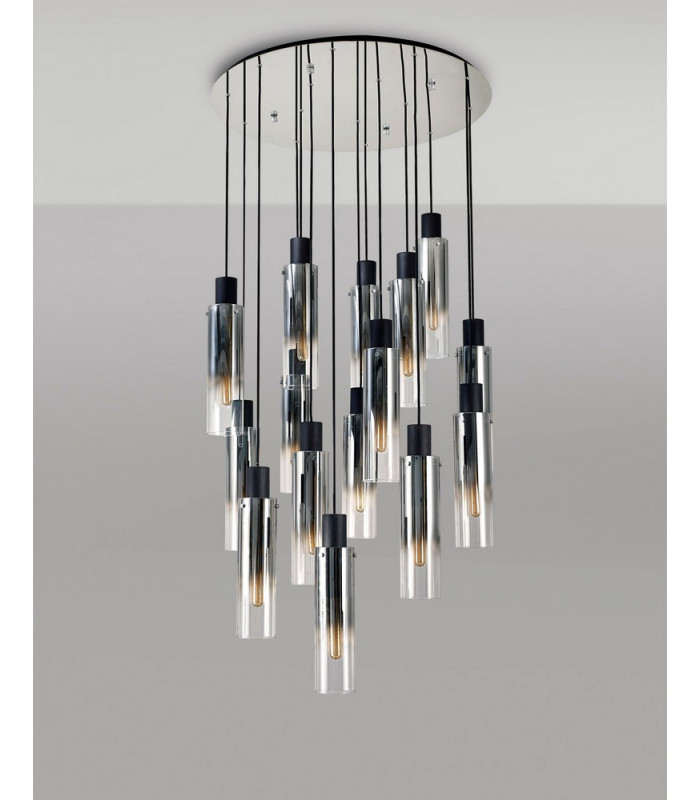 Round Pendant 15 Light Adjustable E27 Black Smoke Fade Glass Item Weight: 25.3kg-16