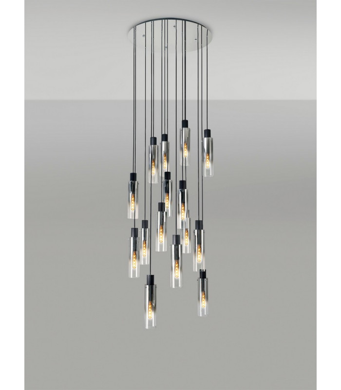 Round Pendant 15 Light Adjustable E27 Black Smoke Fade Glass Item Weight: 25.3kg-17
