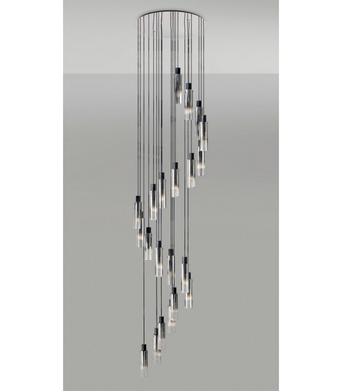 Round Pendant 21 Light Adjustable E27 Black Smoke Fade Glass Item Weight: 38.2kg-5