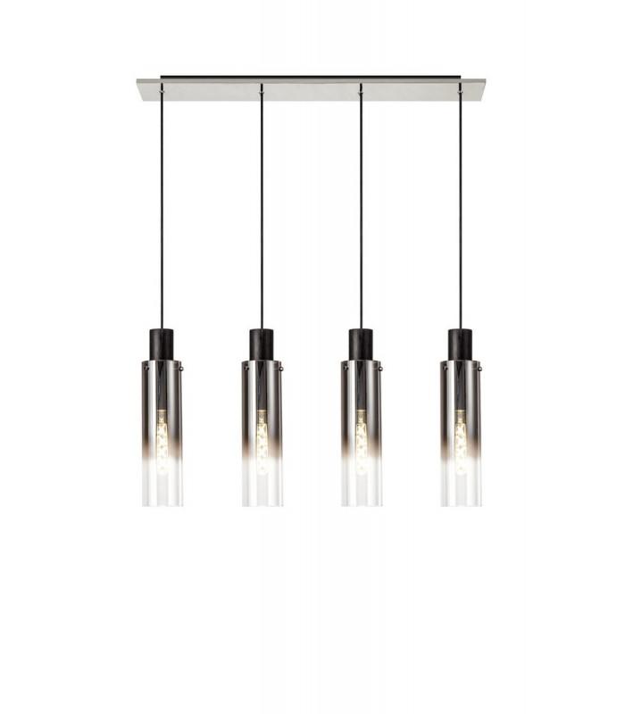 Linear Pendant 4 Light Adjustable E27 Black Smoke Fade Glass-1