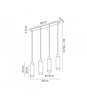 Linear Pendant 4 Light Adjustable E27 Black Smoke Fade Glass-2