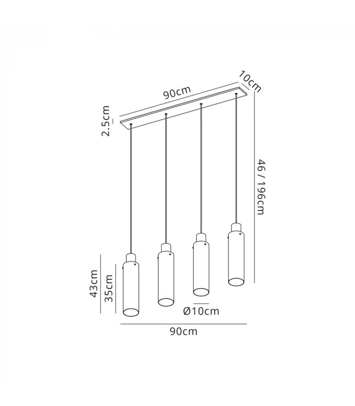 Linear Pendant 4 Light Adjustable E27 Black Smoke Fade Glass-2