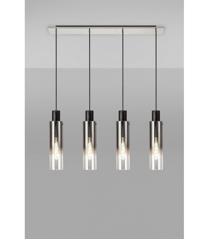 Linear Pendant 4 Light Adjustable E27 Black Smoke Fade Glass-3