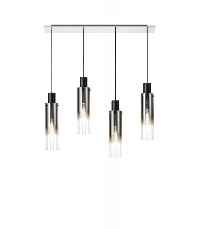 Linear Pendant 4 Light Adjustable E27 Black Smoke Fade Glass-5