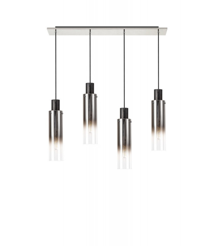 Linear Pendant 4 Light Adjustable E27 Black Smoke Fade Glass-6