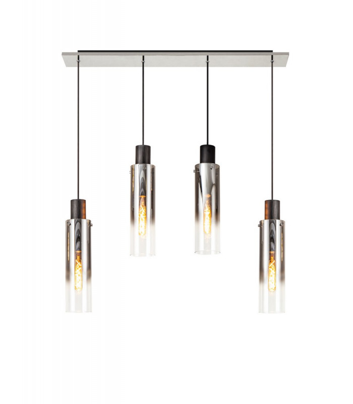 Linear Pendant 4 Light Adjustable E27 Black Smoke Fade Glass-7