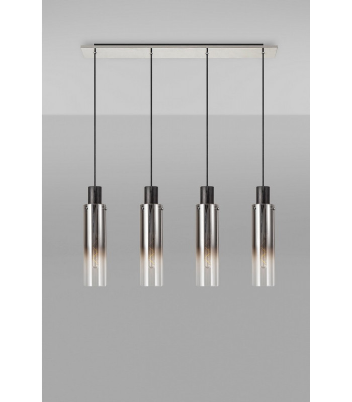 Linear Pendant 4 Light Adjustable E27 Black Smoke Fade Glass-12