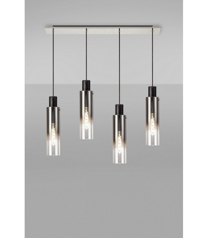 Linear Pendant 4 Light Adjustable E27 Black Smoke Fade Glass-13