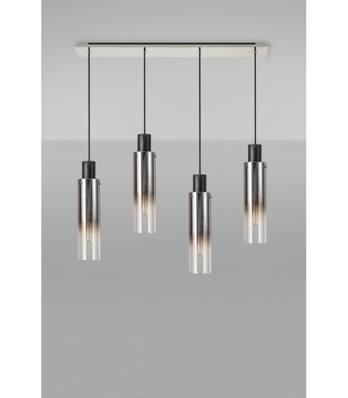 Linear Pendant 4 Light Adjustable E27 Black Smoke Fade Glass-14
