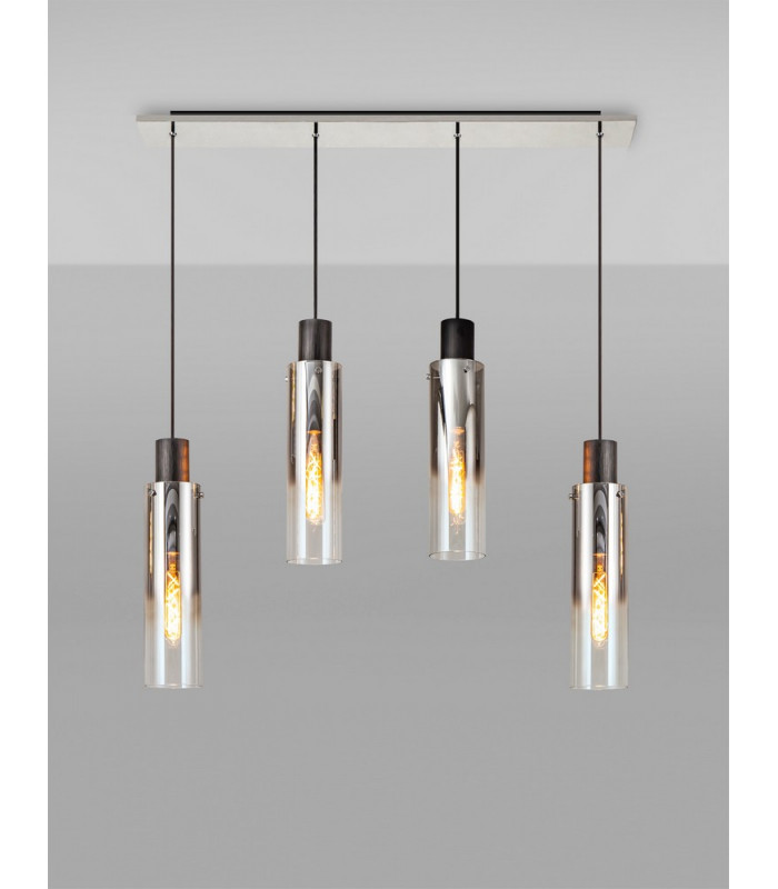 Linear Pendant 4 Light Adjustable E27 Black Smoke Fade Glass-15