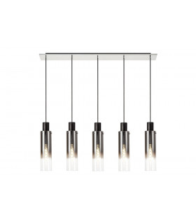 Linear Pendant 5 Light Adjustable E27 Black Smoke Fade Glass-1