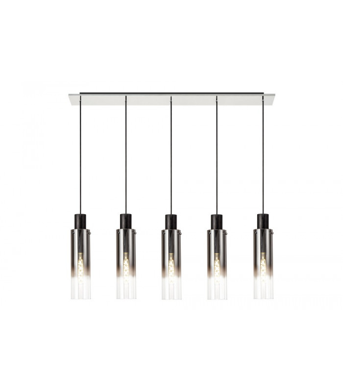 Linear Pendant 5 Light Adjustable E27 Black Smoke Fade Glass-1