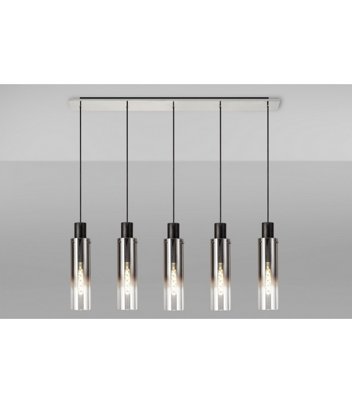 Linear Pendant 5 Light Adjustable E27 Black Smoke Fade Glass-3