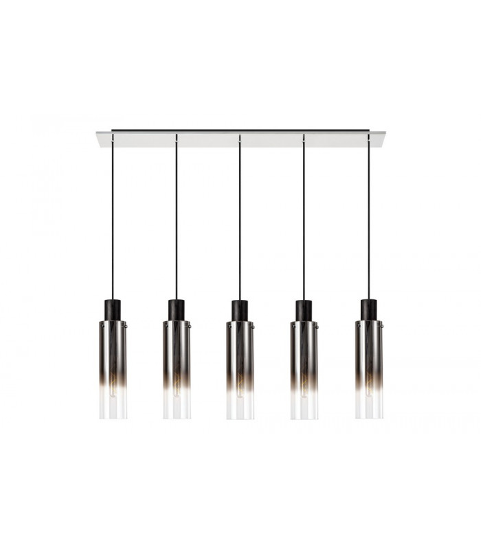 Linear Pendant 5 Light Adjustable E27 Black Smoke Fade Glass-4