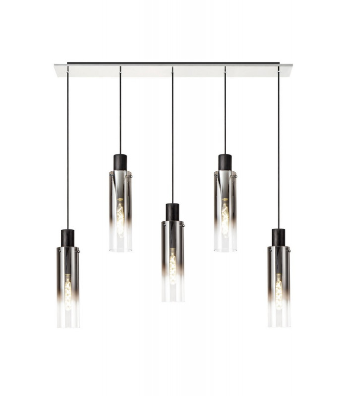 Linear Pendant 5 Light Adjustable E27 Black Smoke Fade Glass-5