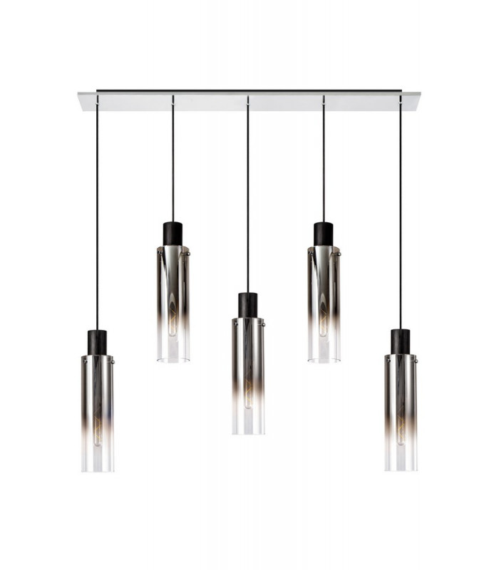 Linear Pendant 5 Light Adjustable E27 Black Smoke Fade Glass-6