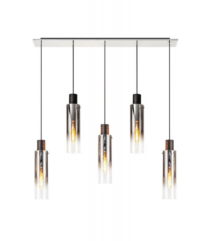 Linear Pendant 5 Light Adjustable E27 Black Smoke Fade Glass-7
