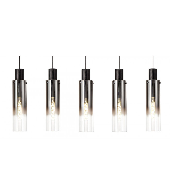 Linear Pendant 5 Light Adjustable E27 Black Smoke Fade Glass-8