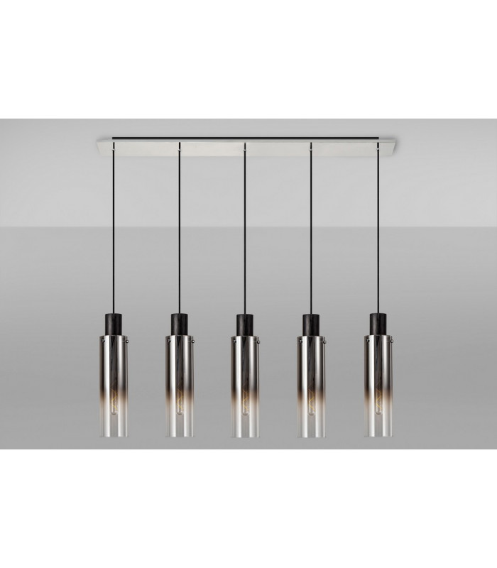 Linear Pendant 5 Light Adjustable E27 Black Smoke Fade Glass-12