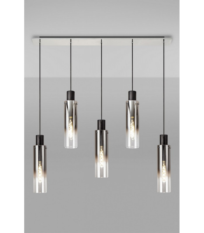 Linear Pendant 5 Light Adjustable E27 Black Smoke Fade Glass-13