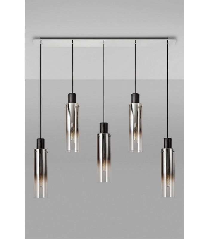 Linear Pendant 5 Light Adjustable E27 Black Smoke Fade Glass-14
