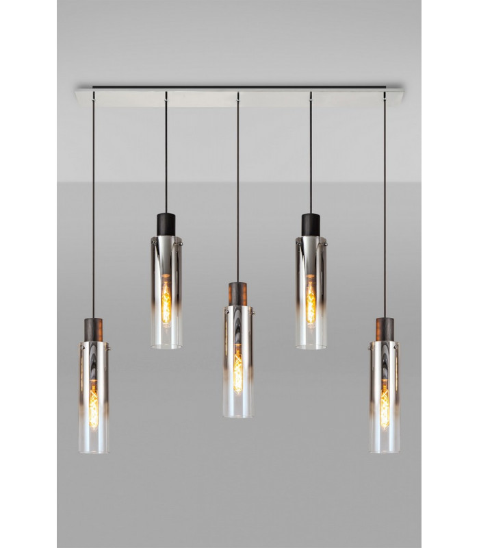Linear Pendant 5 Light Adjustable E27 Black Smoke Fade Glass-15