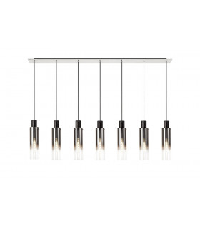 Linear Pendant 7 Light Adjustable E27 Black Smoke Fade Glass-1