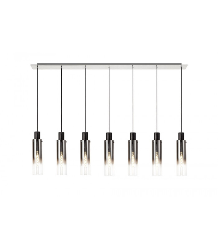 Linear Pendant 7 Light Adjustable E27 Black Smoke Fade Glass-1
